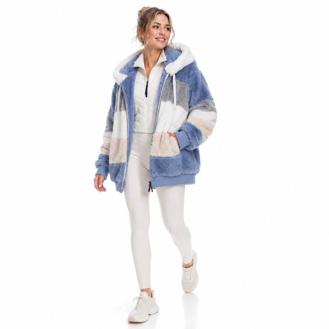 Women’s zip up hoodies plus size with fuzzy texture, lined body, pockets and drawstring hood for cozy casual layering.