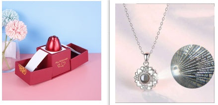 Metal Rose Necklace Gift Box for Valentine Jewelry Love