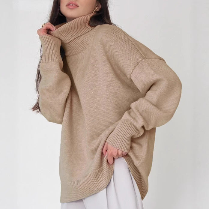 High neck sweater for women with knit construction, long sleeves, pullover closure and solid color options for casual styling