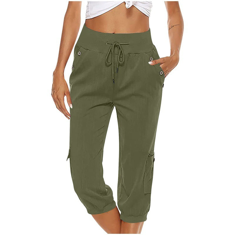Women’s Cotton Linen Cargo Pants – Cropped Comfort