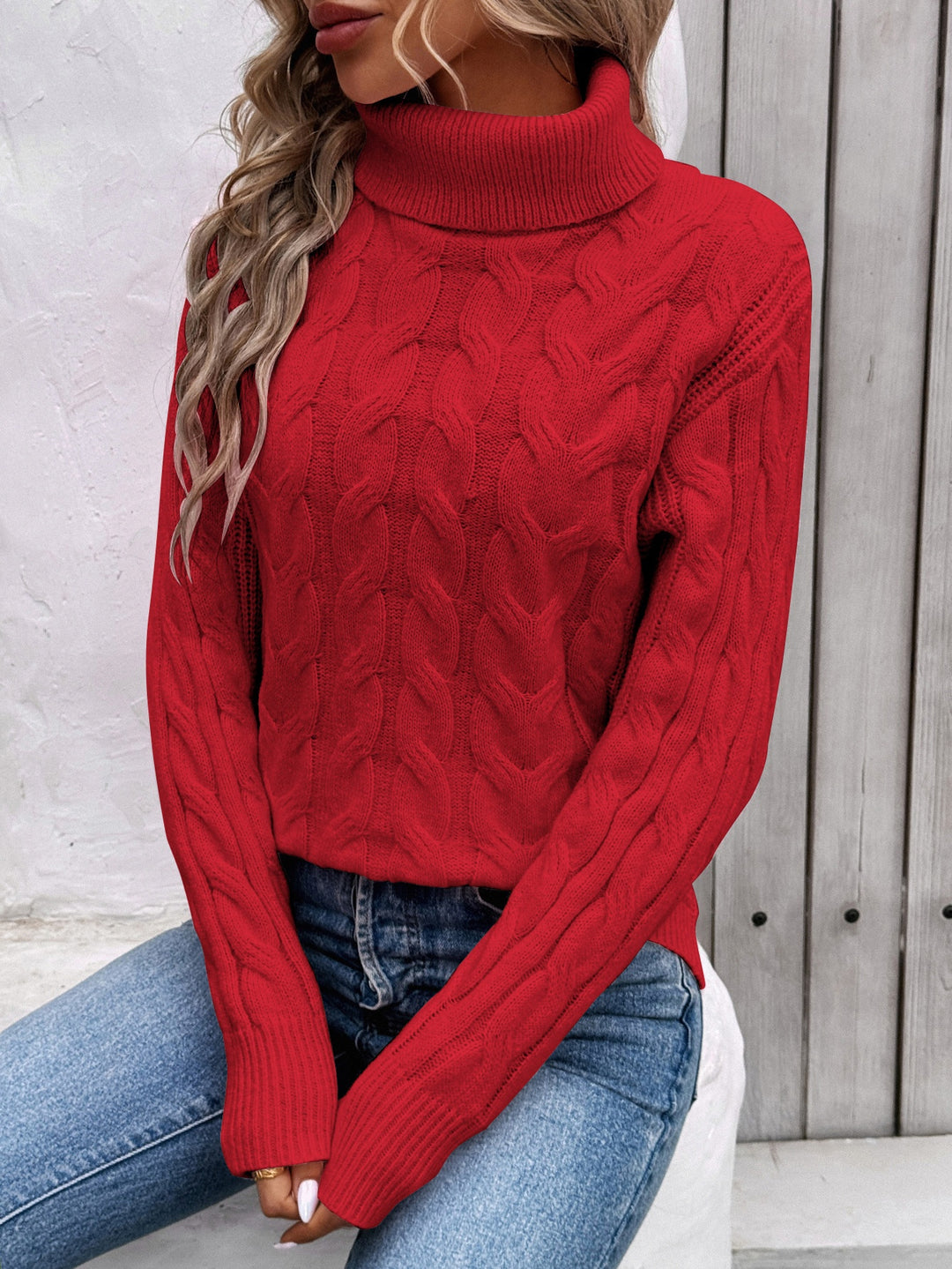 Women's Cable Knit Turtleneck Sweater Chic Fit