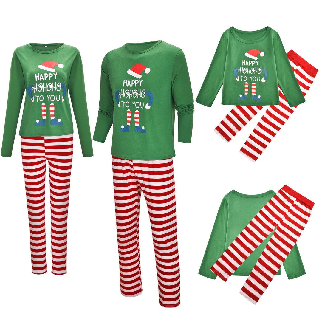 "family christmas pajamas green knit cotton doll design for multigenerational holiday portrait with grandparents and grandkids"