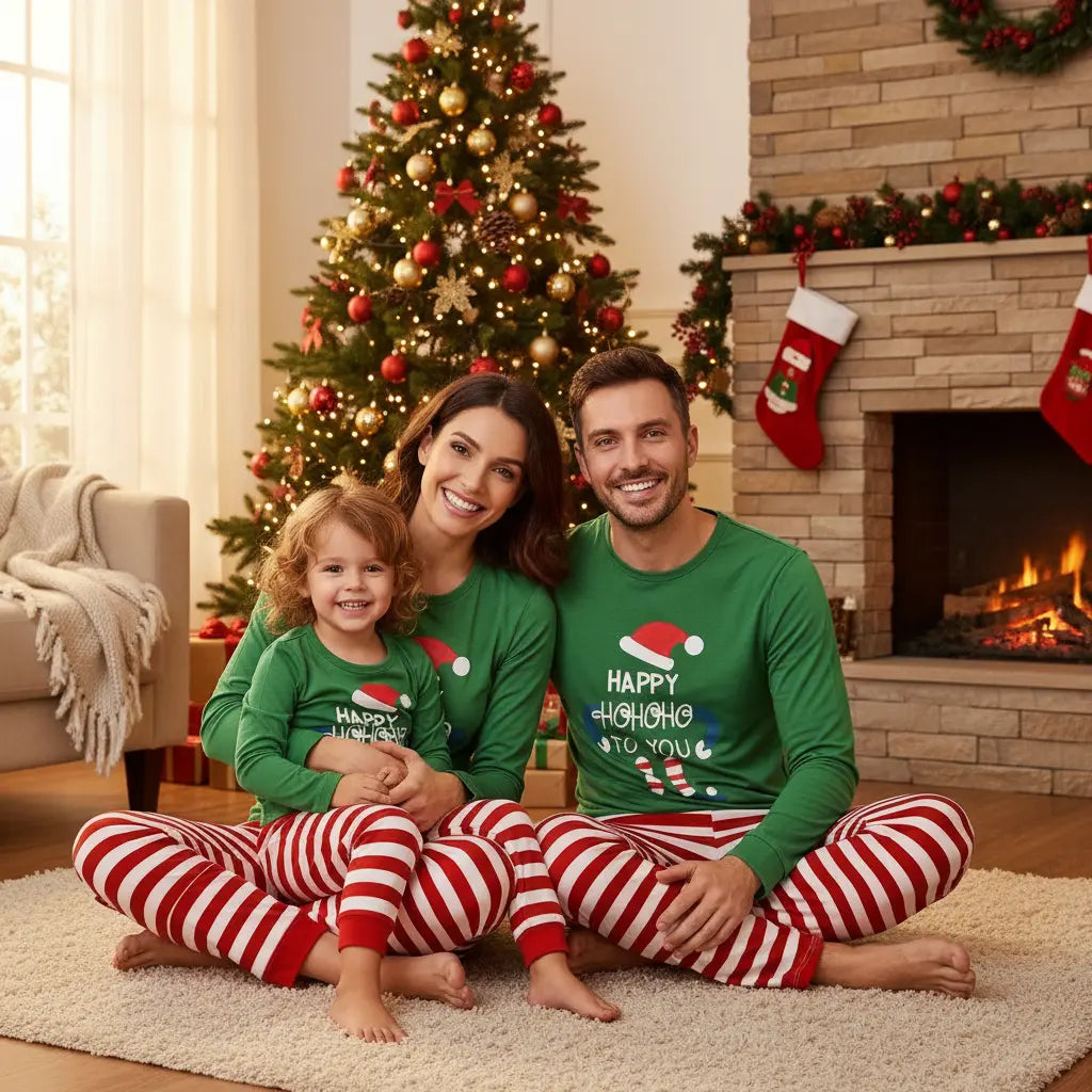Family Christmas Pajamas – Green Doll Print Family PJs!
