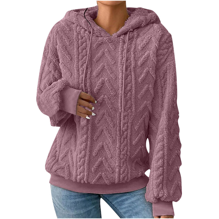 Light purple textured hoodie on a model, shown from the front. The textured fabric can be seen in this detailed product view.