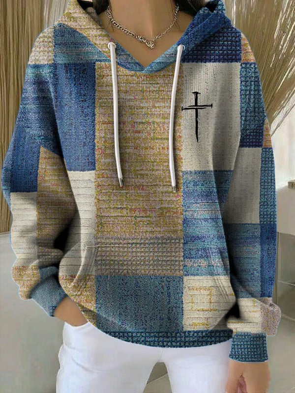 Stylish Casual Women's Plaid Hoodie Retro Pullover Fit