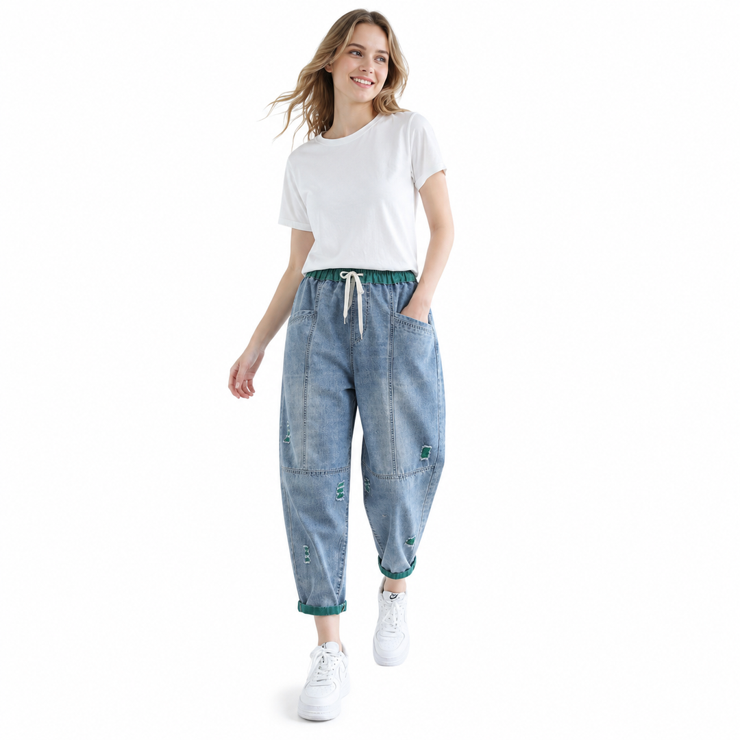 Ripped Jeans for Women Green Orange Cropped Denim Pants