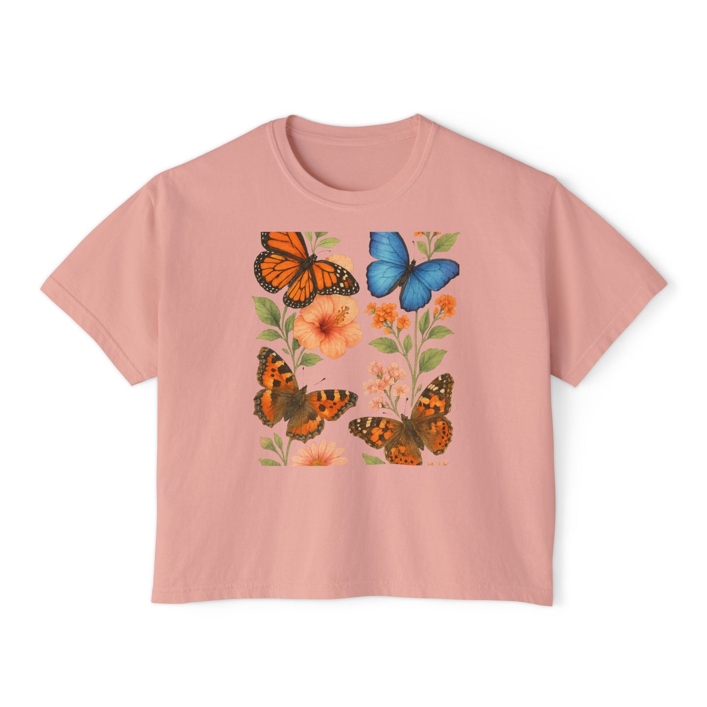 Butterfly Floral Women’s Boxy Tee – Vintage Style