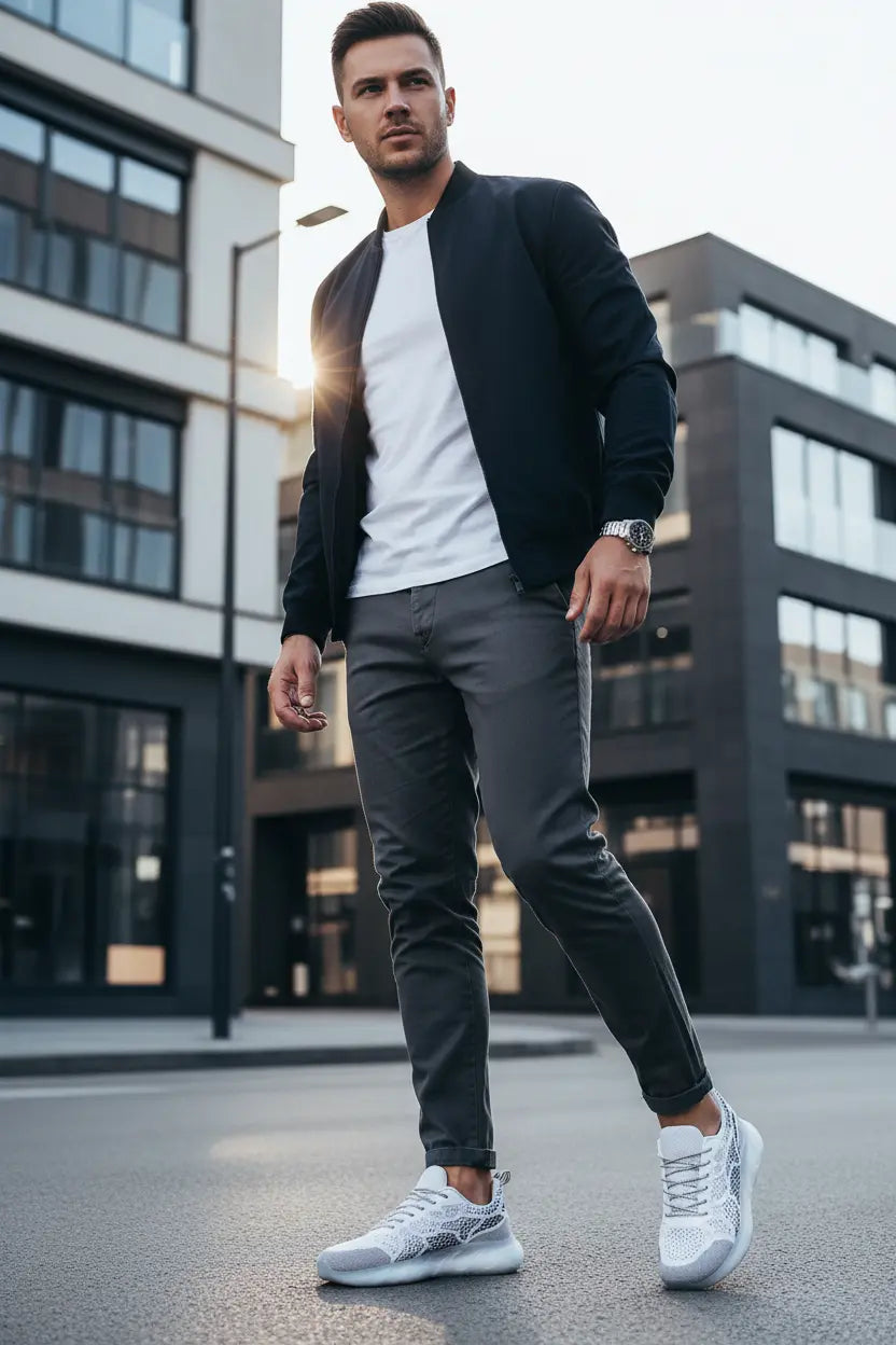 urban fashion sneakers men minimal design neutral background