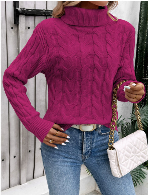 Women's Cable Knit Turtleneck Sweater Chic Fit