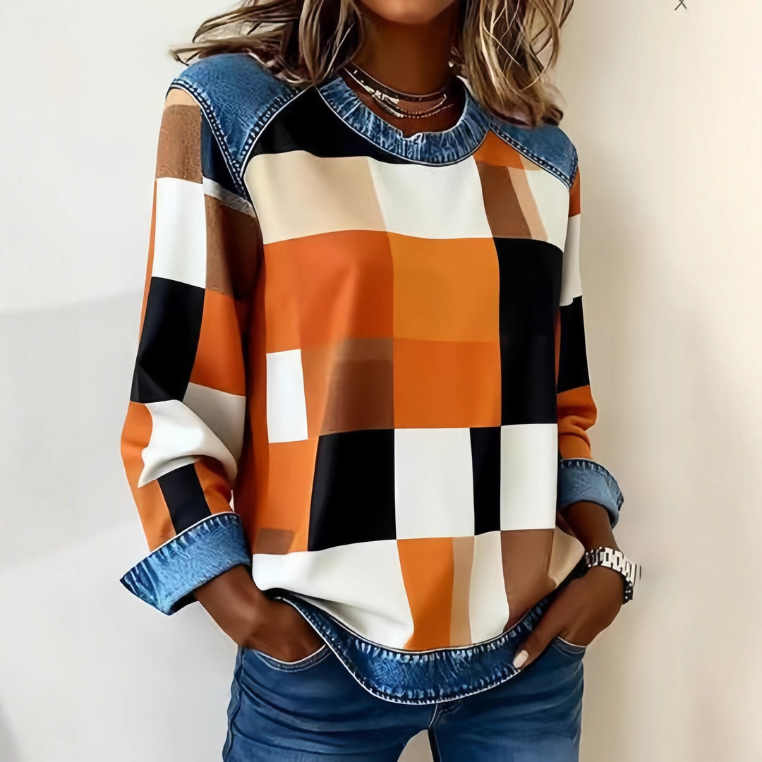 Denim Patchwork Sweatshirt Women – Relaxed Urban Style