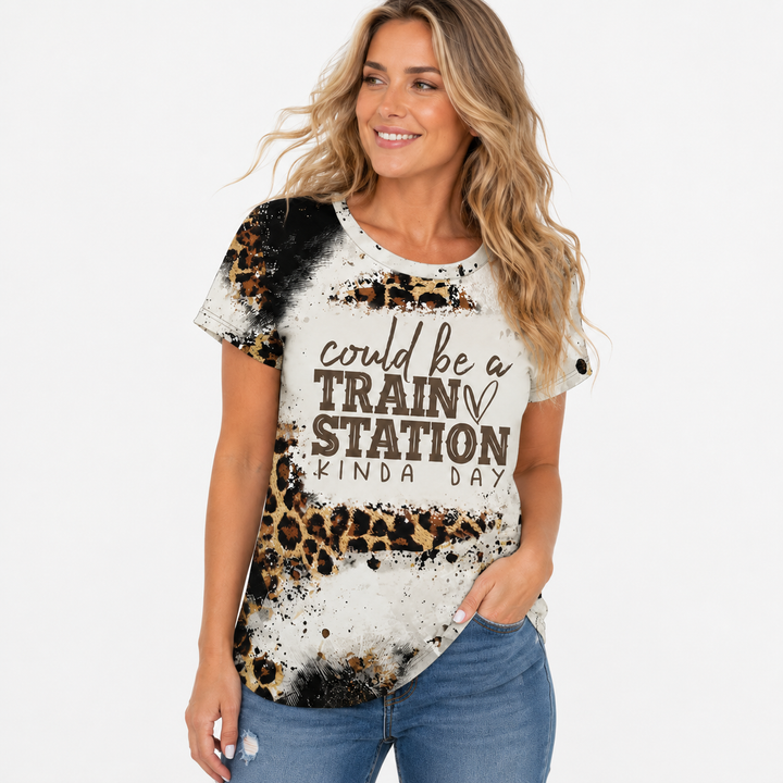Animal print letter tee for women with easy short sleeves, soft touch styling, and versatile day to night outfit ideas today.