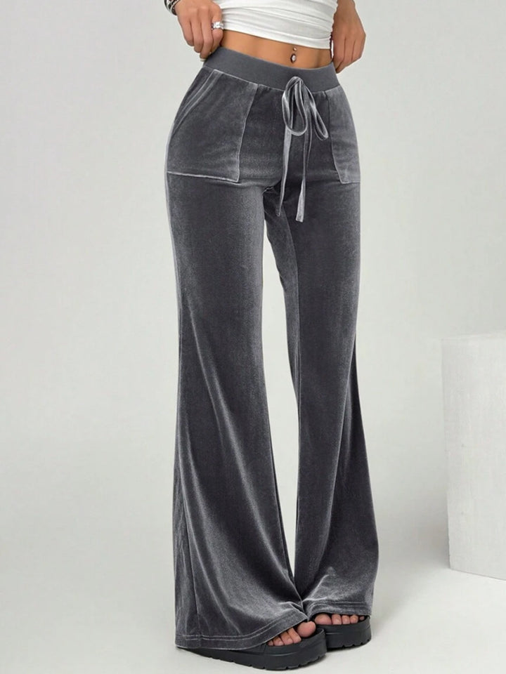 velvet flare pants back view full length flare cut refined posture