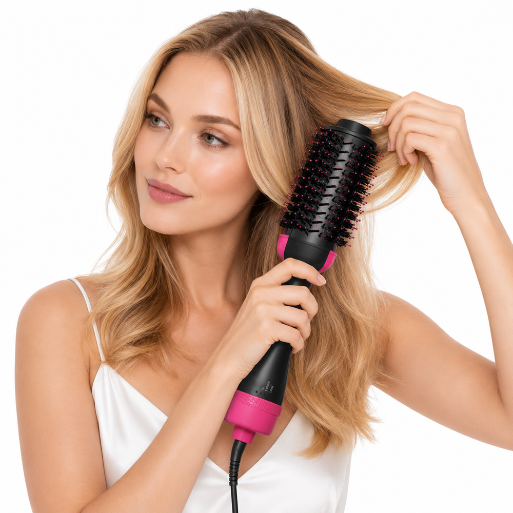 Heated hair brush for fast styling and shiny hair finish