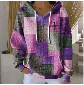 Stylish Casual Women's Plaid Hoodie Retro Pullover Fit