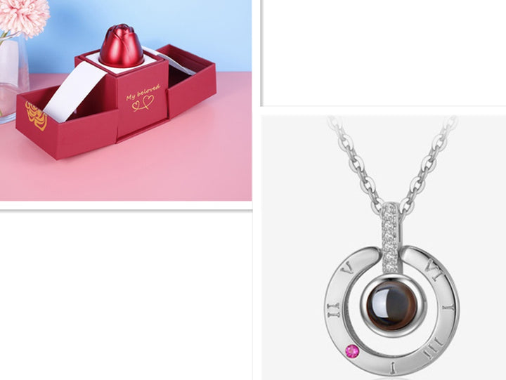 Metal Rose Necklace Gift Box for Valentine Jewelry Love