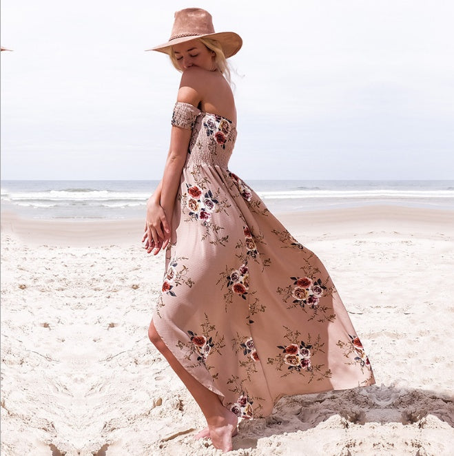 Boho Off Shoulder Long Dress Women Beach Summer Elegant Fit