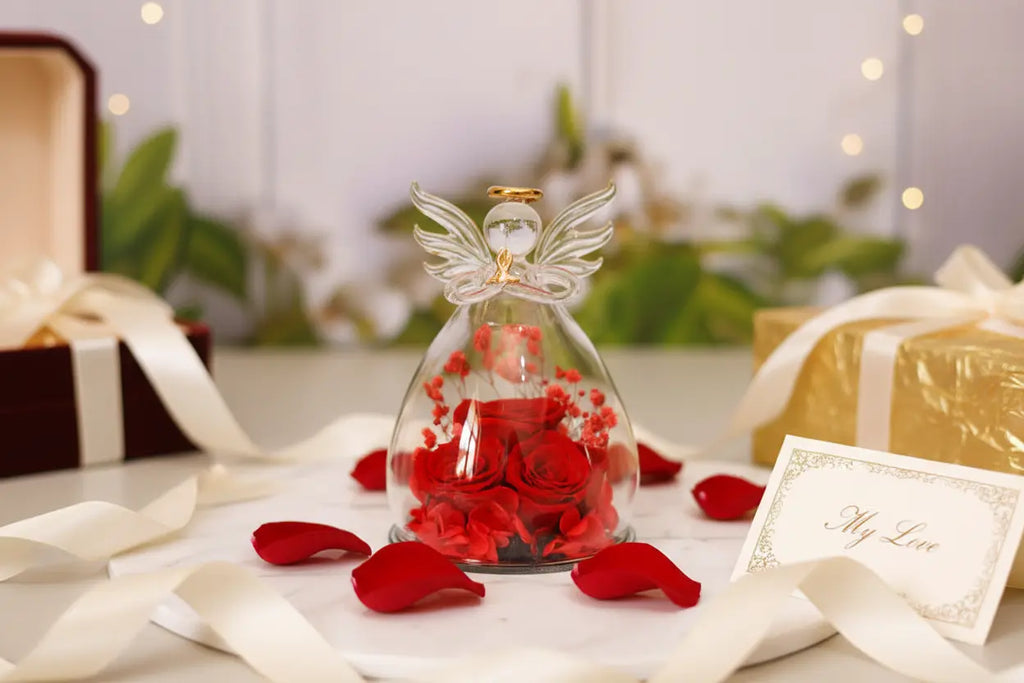Eternal Flower Gift Box- Angel Glass Dome Rose Keepsake