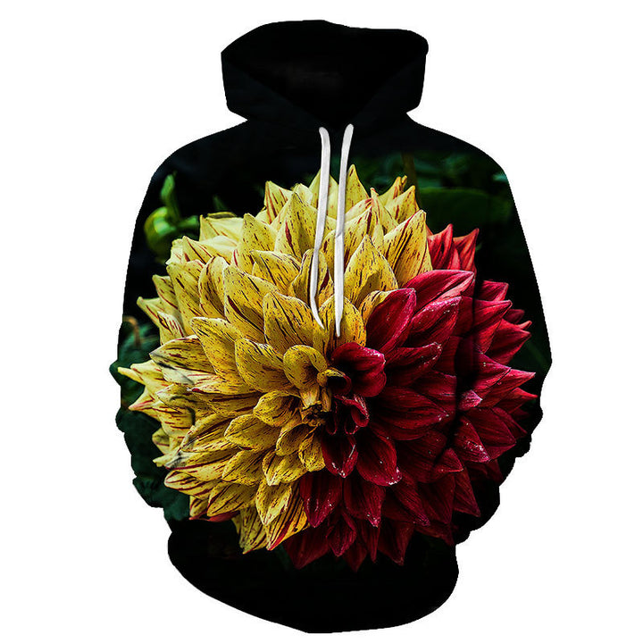 Rose Hoodie with Floral Print and Loose Fit Long Sleeve