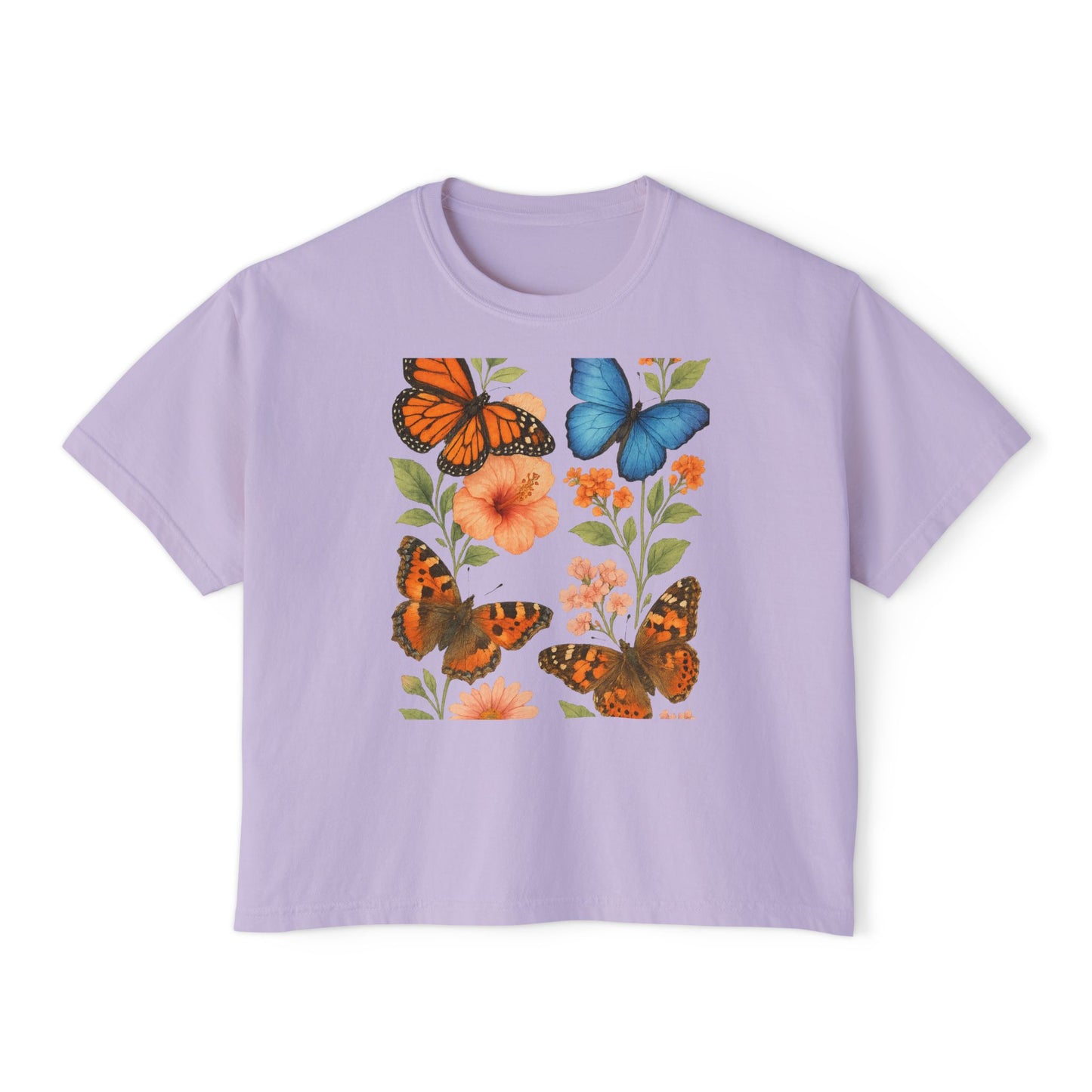 Butterfly Floral Women’s Boxy Tee – Vintage Style