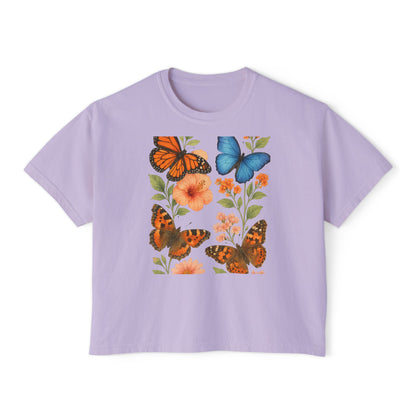 Butterfly Floral Women’s Boxy Tee – Vintage Style