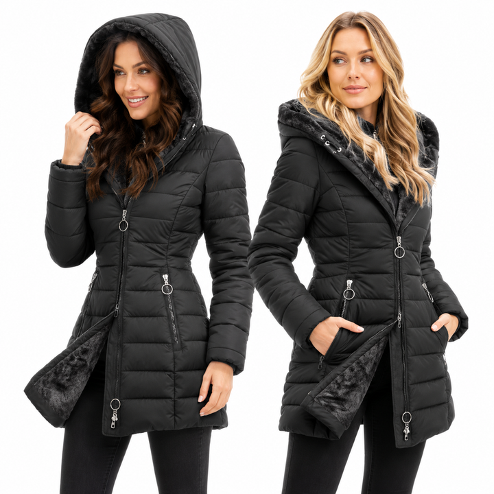 Regular length puffer hoodie coat for women with soft comfort, city-ready structure and versatile cold season styling all day