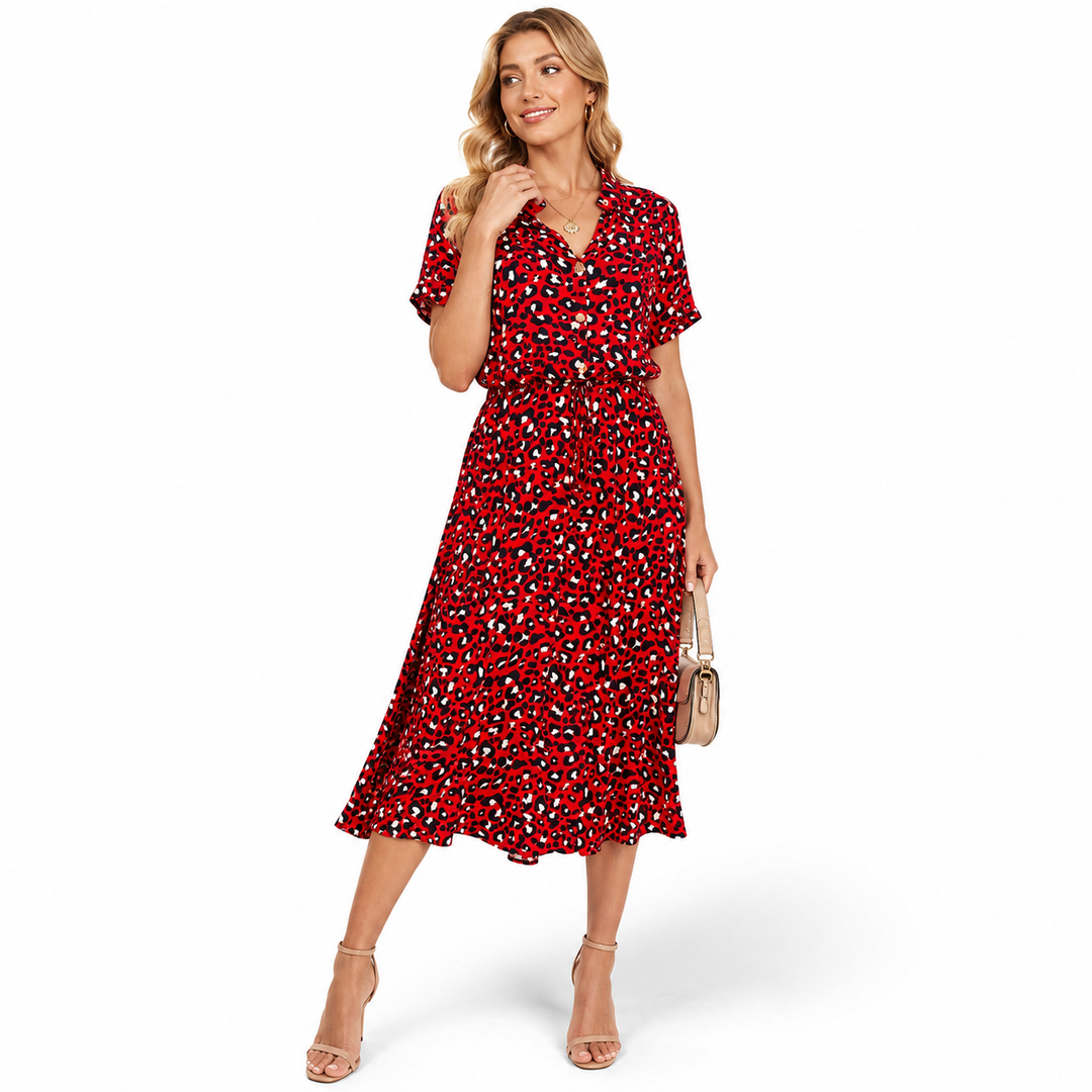 High waist chiffon shirt dress with polka dot print, airy fabric texture and polished warm weather silhouette for daily style