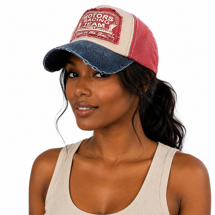Multicolor unisex streetwear cap with printed letters, structured crown and elongated visor for modern casual outfit styling.
