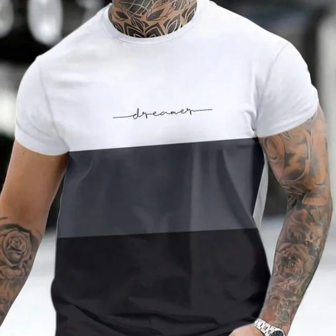 Black and gray men’s 3D print t-shirt with modern casual fit