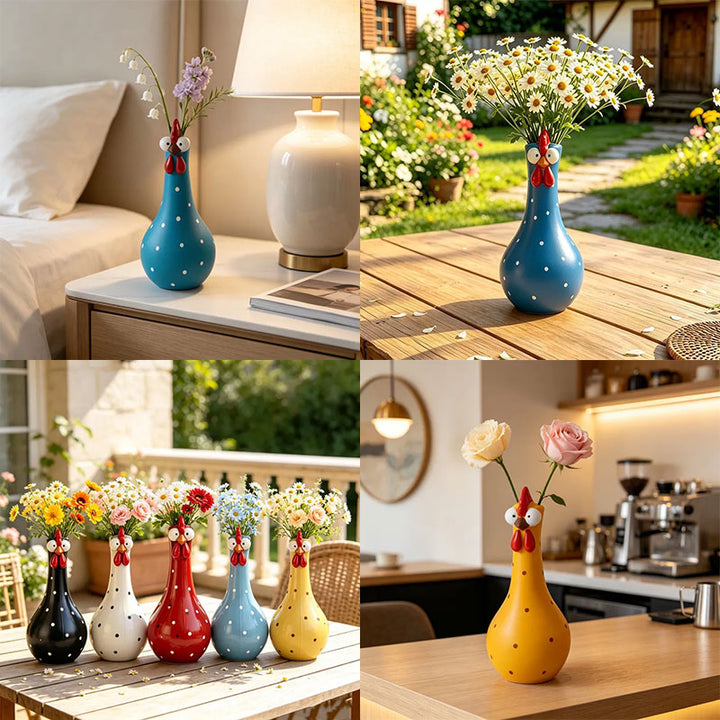 Resin chicken vase shown with clear proportions and long-neck sculptural shape for easier size reference before home display.