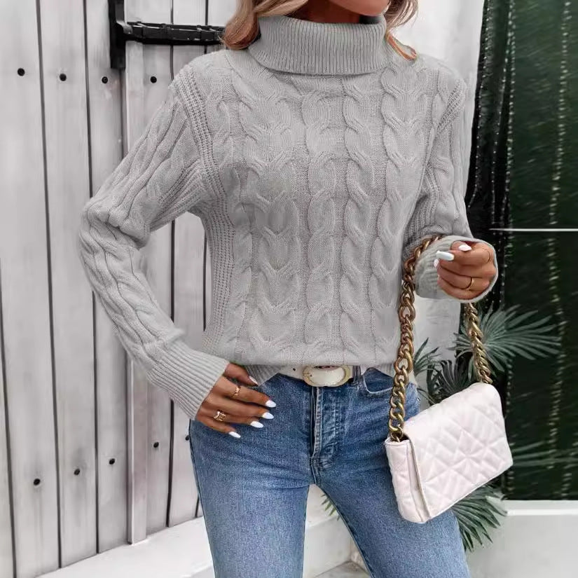 Women's Cable Knit Turtleneck Sweater Chic Fit