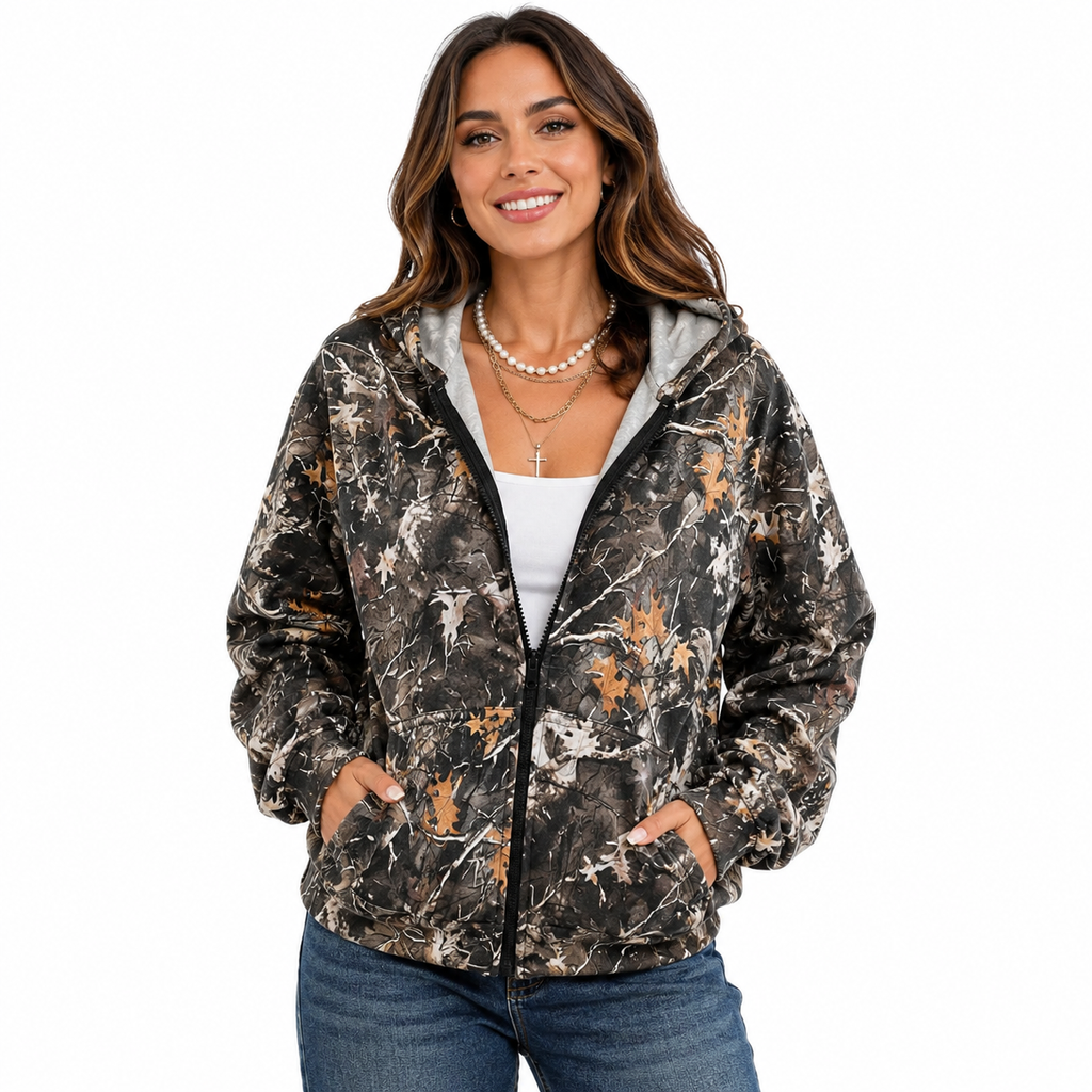Women’s Vintage Zip-Up Hoodie Retro Printed Streetwear!