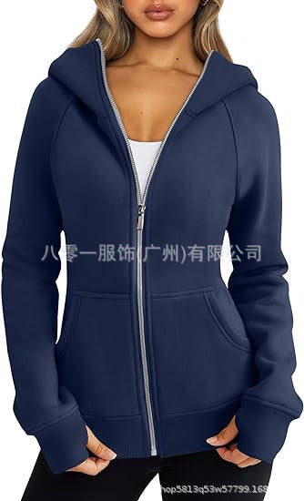Women Fleece Zip Hoodie Warm Casual Loose Fit Style