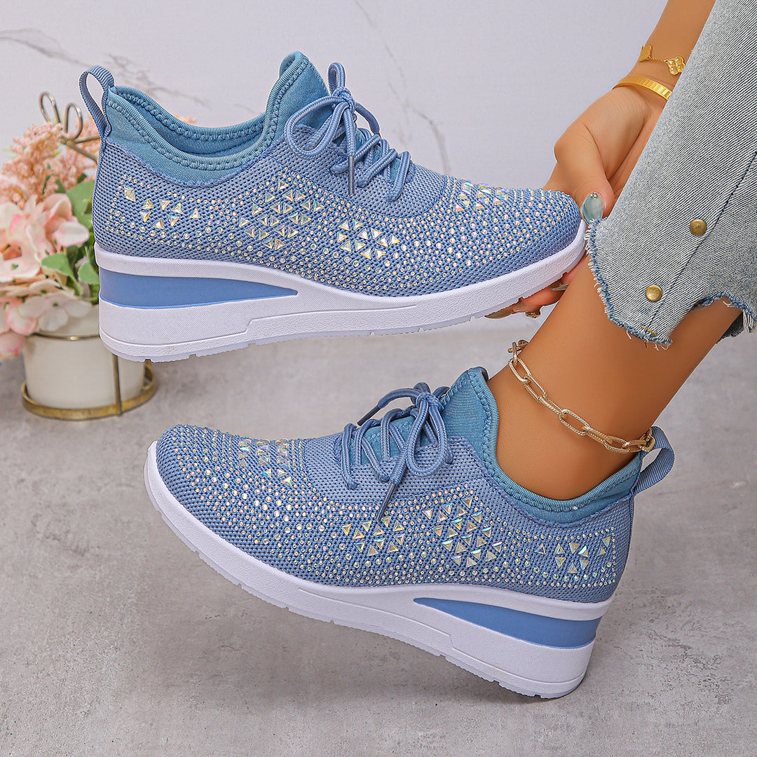 Ins Rhinestone Wedge Sneakers With Hidden Height Boost