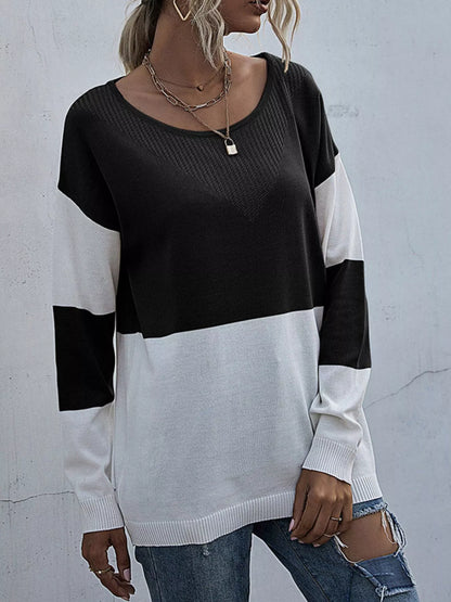 comfortable color block sweater for women fall winter