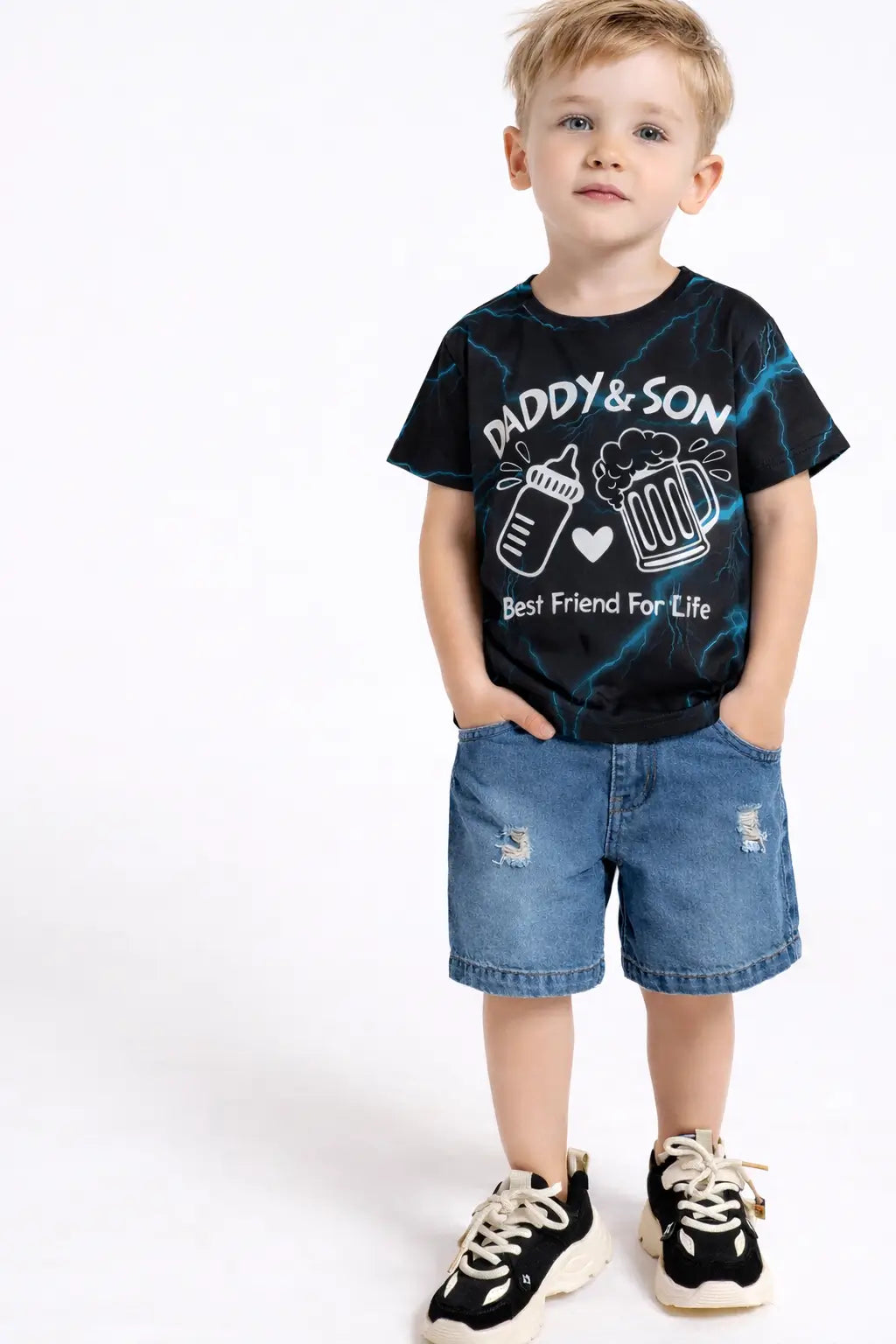 Daddy & Son Lightning Set close fabric texture stretch material detail