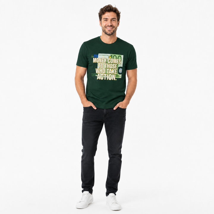 Motivational quote t shirt product image showing white cotton construction, black message print, and versatile unisex styling