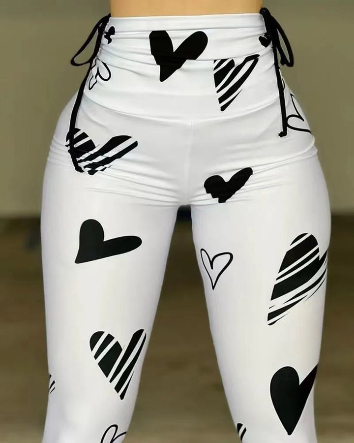 heart print yoga leggings modern slim fit street style