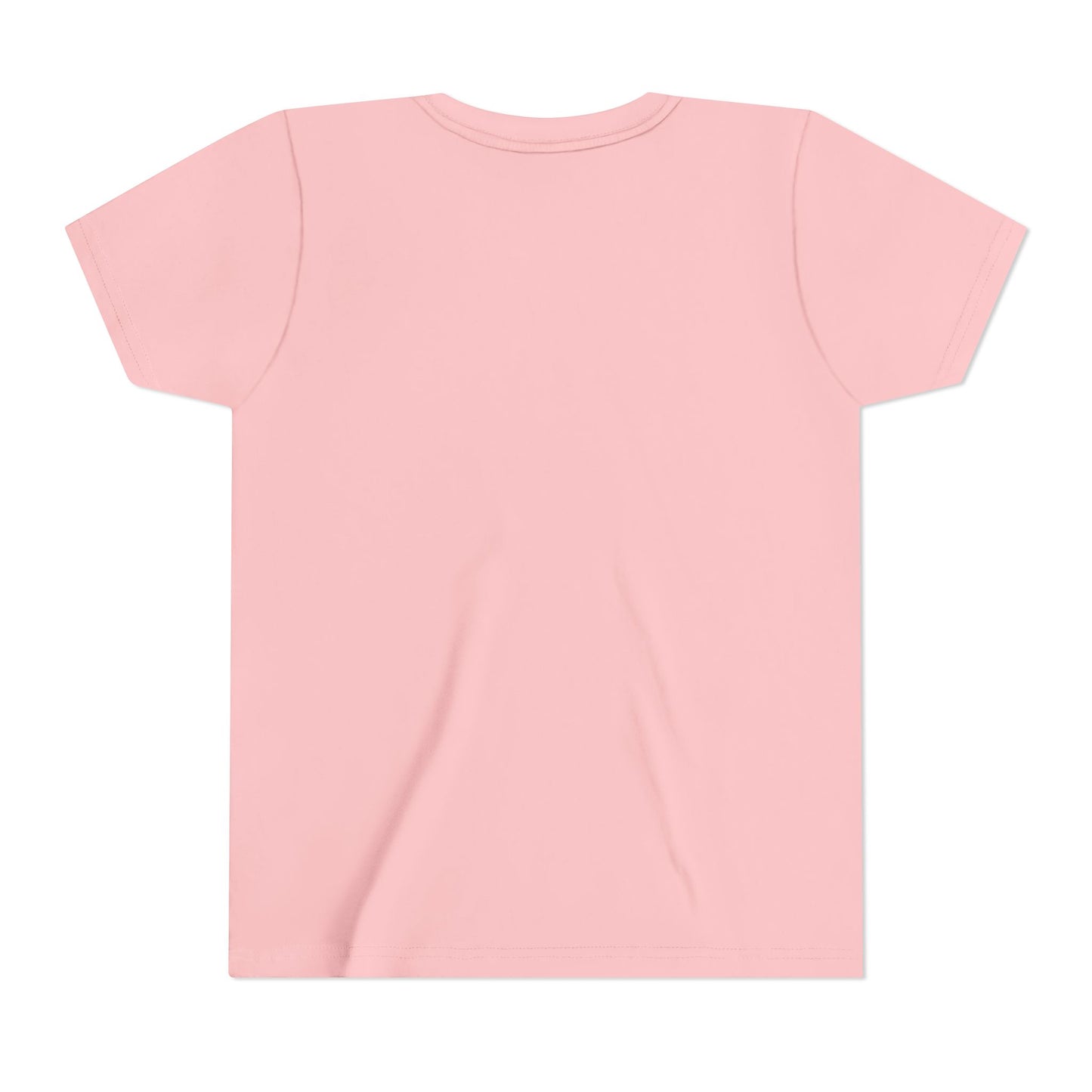 Back to School Youth Tee in solid pink, back view