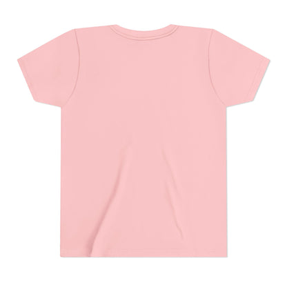 Back to School Youth Tee in solid pink, back view