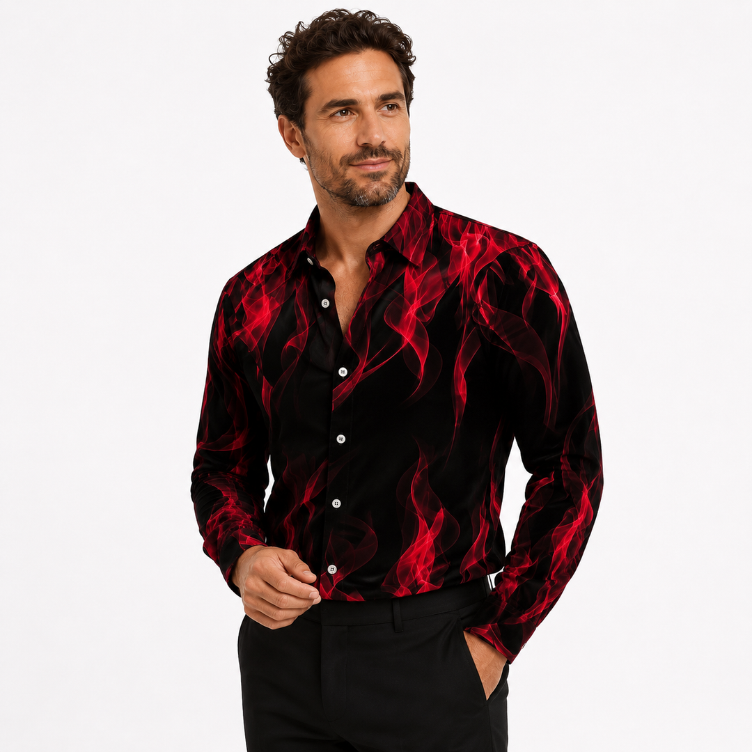Men’s casual long sleeve shirt with detailed retro automotive print