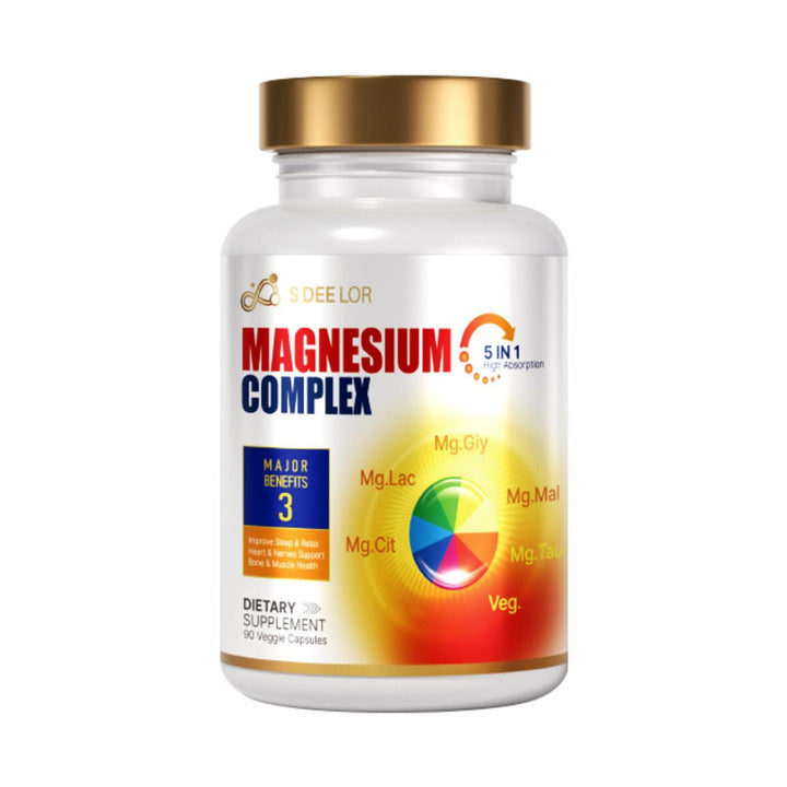 magnesium glycinate supplement bottle with capsules on neutral background