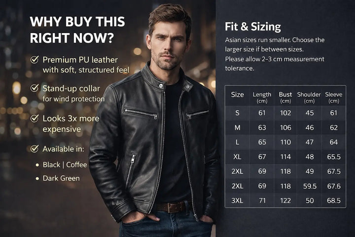 mens pu leather motorcycle jacket dark green minimalist design