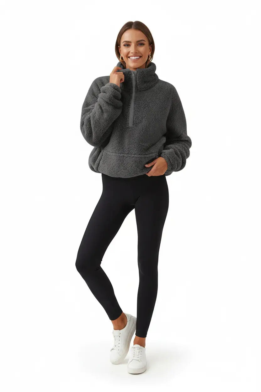 Women’s Velvet Fleece Half Zip Stand Collar Sweater Chic
