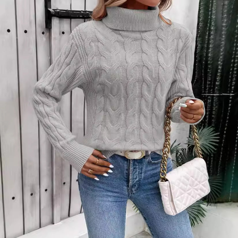 Women's Cable Knit Turtleneck Sweater Chic Fit