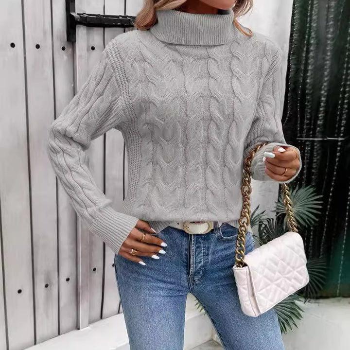 Women's Cable Knit Turtleneck Sweater Chic Fit