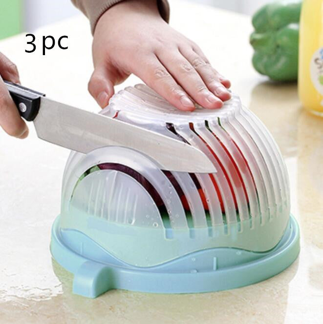 Side profile of the large salad cutter bowl measuring 20x10 cm in white and green
