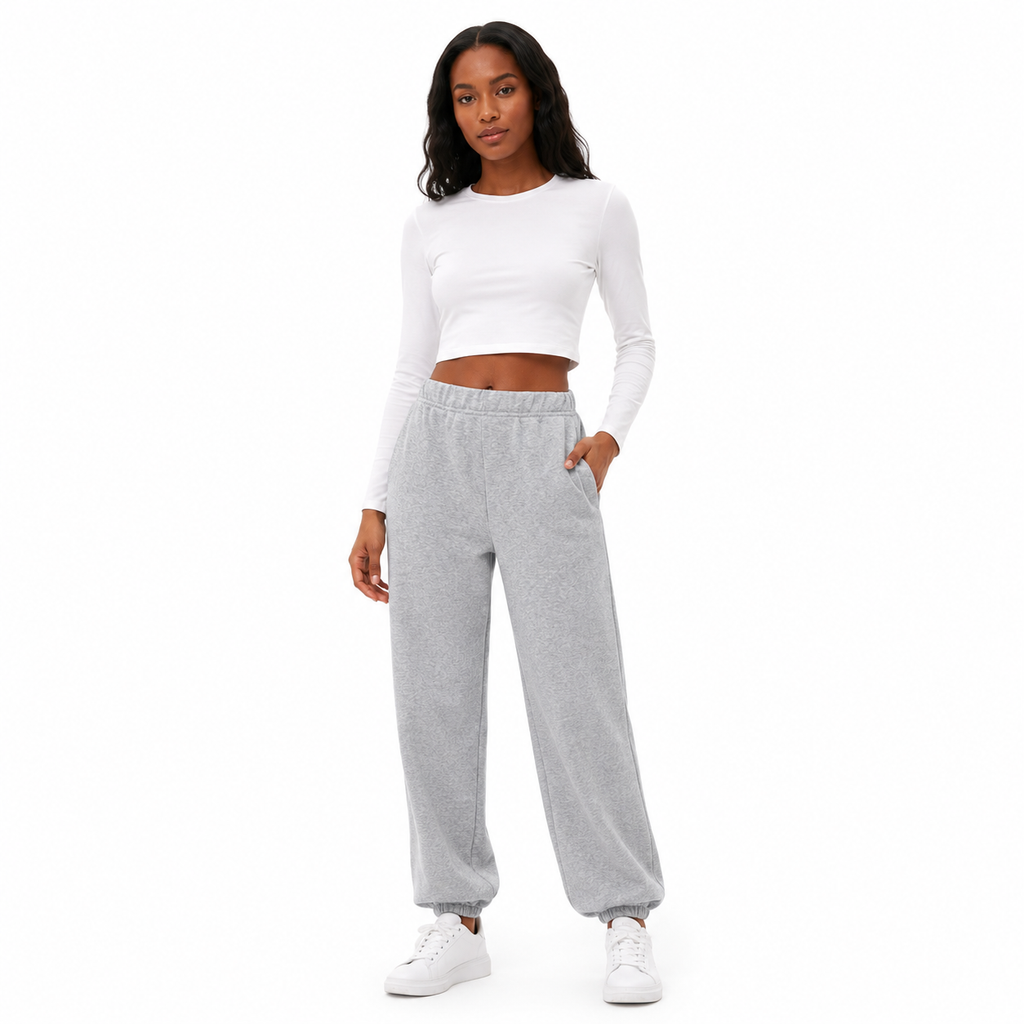 Fleece Lined Pants for Women - Gray High Waist Trousers