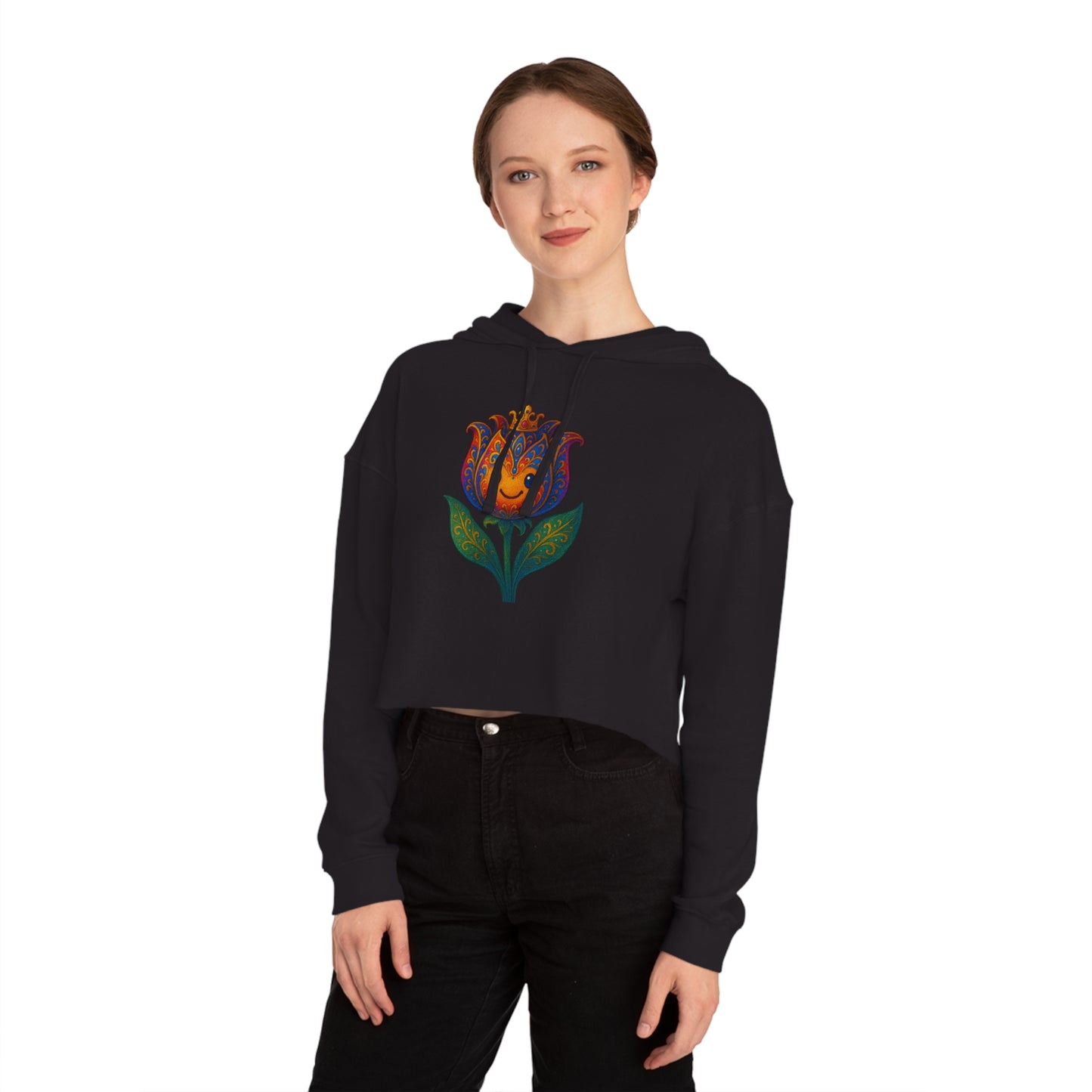 Women’s Floral Cropped Hoodie – Tulip Spring Must-Have