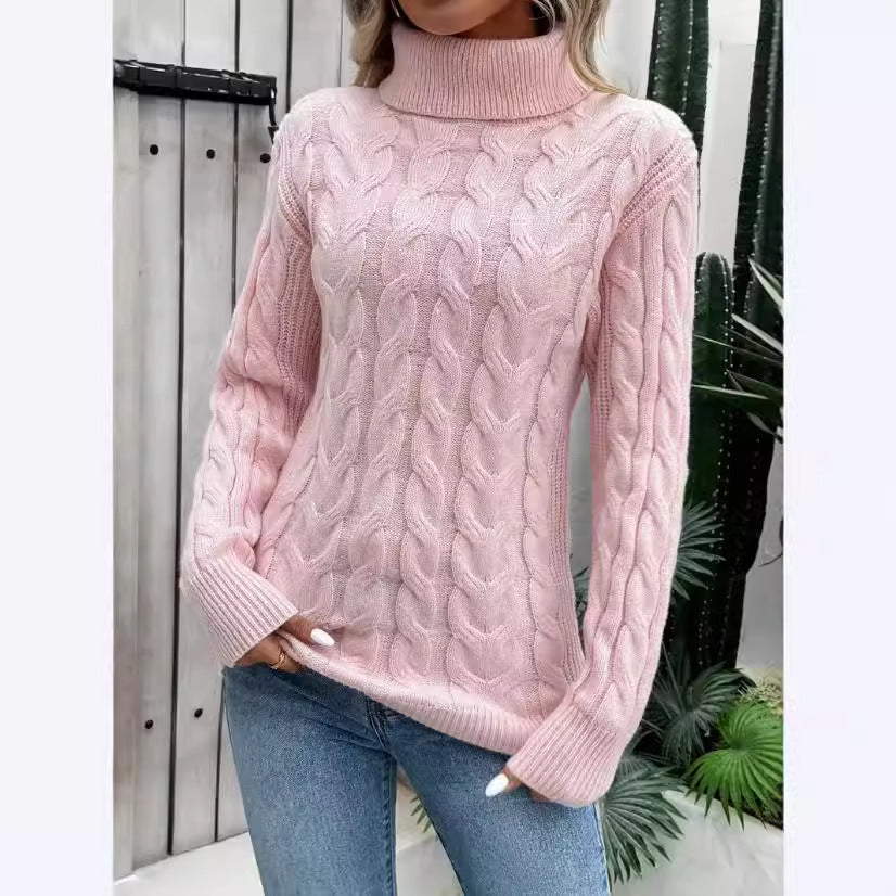 Women's Cable Knit Turtleneck Sweater Chic Fit
