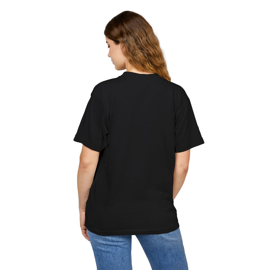 Person wearing a black t-shirt on a white background
